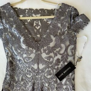 Tadashi Shoji Silver Sequin Lace Dress NWT